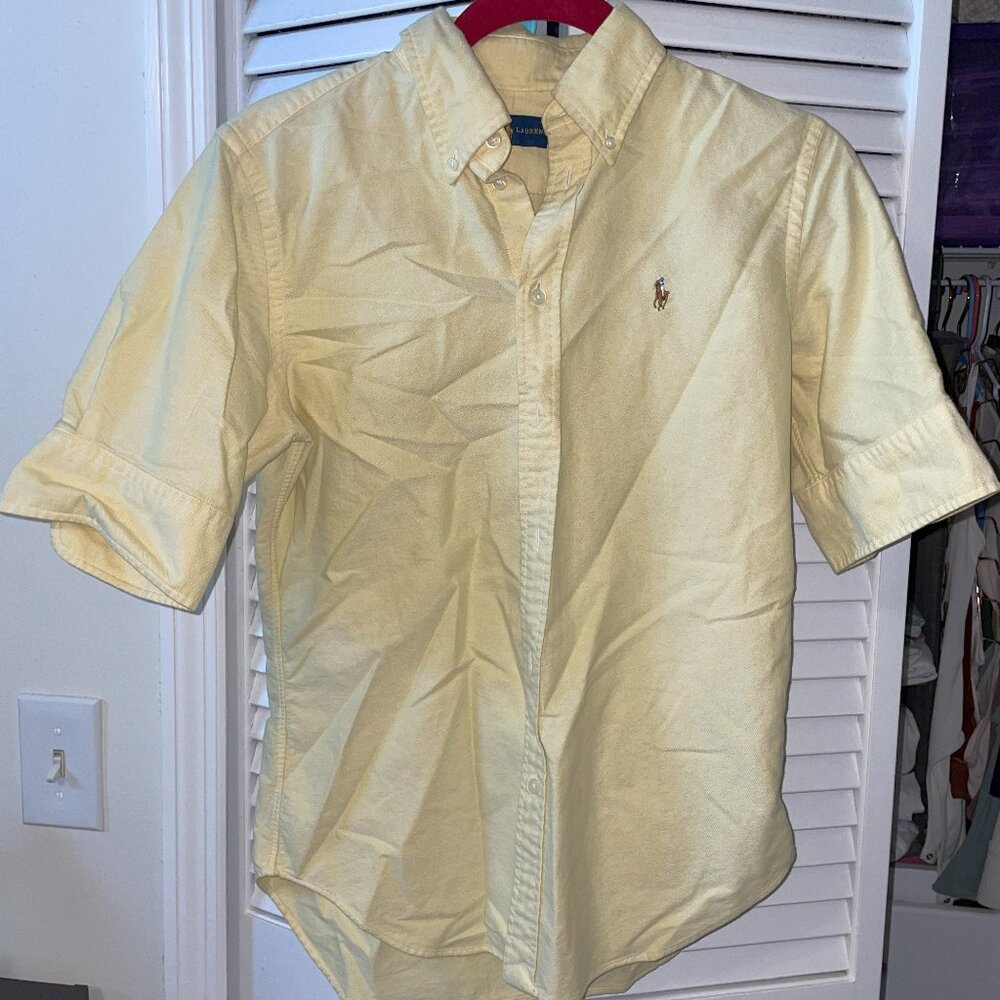 Polo Ralph Lauren icon logo short sleeve slim fit oxford shirt in yellow